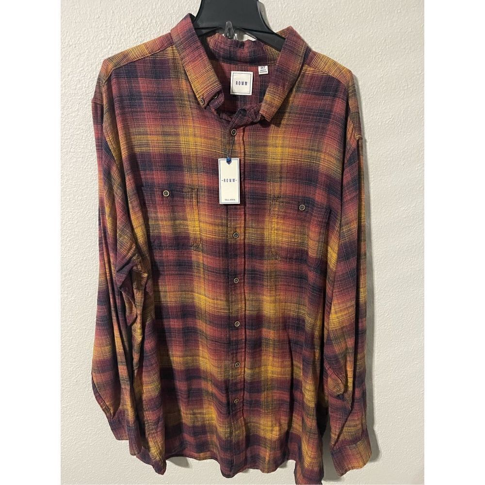 ROWN Men’s Tall Plaid Button Down Shirt 3XT